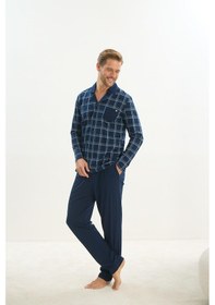 Resim Sevim Erkek Uzun Kol Gömlek Yaka Önden Düğmeli Lacivert Pijama Takım C9t1n5o9 001 