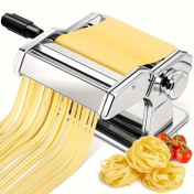 Resim Manuel Makarna Yapma Makinesi, 6 Ayarlanabilir Kalınlık Seçeneği ve Çift Genişlikli Pasta, Spagetti, Fettuccine, Lazanya için Paslanmaz Çelik Makarna Presi ve Kesici 