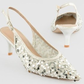 Resim Kadın Stiletto Pullu Abiye Topuklu Ayakkabı Luxa Gümüş Gümüş 