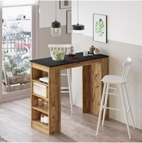Resim Yurudesign Style Bar Masası Mutfak Yemek Masası Siyah-atlantik Çam St1-la 