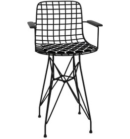 Resim Knsz ufak boy tel bar sandalyesi 1 li uslu syhviona kolçaklı 55 cm oturma yüksekliği mutfak bahçe cafe ofis 