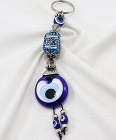 Resim Desenli Dikdörtgen Şekilli El Yapımı Cam Nazar Boncuklu Anahtarlı 