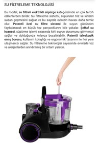 Resim Arnica Bora Su Filtreli Süpürge, 850w, Hepa 13 Filtre, Siyah-mor Şık Ergonomik Tasarım 