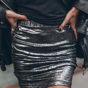 Resim Kadınlar için Şık Kabarık Orta Boy Etek - Yüksek Bel, Esnek Polyester Karışımı, Parlak Metalik Kaplama, Bahar ve Sonbahar Modası için Mükemmel, Yüksek Bel Etek 