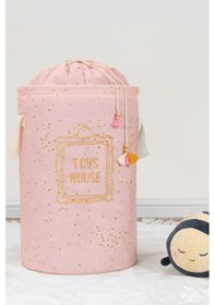 Resim Yuvarlak Torbalı Organizer Oyuncak Eşya Oda Düzenleyici Kirli Çamaşır Sepeti - Pembe Renkli 