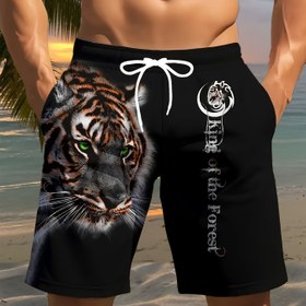 Resim Erkekler için Şık 3D Kaplan Baskılı Plaj Şortları - Siyah Rahat Polyester İpli Bel, Yazlık Hafif ve Konforlu | Golf, Balıkçılık, Basketbol, Kamp, Spor Salonu, Yüzme, Plaj Giyimi, Aktif Yaşam Tarzı İçin Mükemmel | Cesur Grafik Tasarımı | Dayanıklı Kumaş 