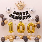 Resim Sones Siyah Altın Doğum Günü Partisi Balon Çekme Bayrağı Seti Yüz Gün Taç Paketi 2 Diğer 