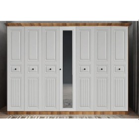 Resim Arona Membran 7 Kapaklı Gardırop Montaj Dahil Ceviz Beyaz 280 Cm 