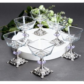 Resim Çnr Home Collection Kare 6 Parça Döküm Ayakli Sunum Seti Magnolia Dondurmalik Cup Çerezlik Gümüş 