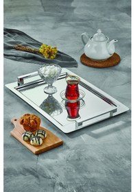 Resim Polochef Köprü Çay Kahve Sunum Tepsisi Paslanmaz Çelik Gümüş 