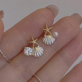 Resim 1 Çift Küçük Kabuk Küpeler, Çinko Alaşım, Plastik Mozaik, Kadınlar İçin, Günlük Giyim, Parti, Tatil, Seyahat, Bayram 