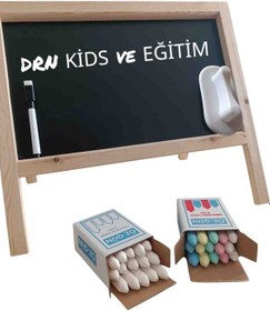 Resim Drn Kids Ve Eğitim Küçük Boy Masa Üstü Yazı Tahtası 15 Renkli Tebeşir ,15 Beyaz Tebeşir Silgi Ve Kalem Ahşap 