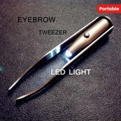 Resim LED Işık Kaş Cımbızı - Taşınabilir Paslanmaz Çelik Hassas Saç Alma Aracı Dahili LED Işık, Pil ile Çalışan Makyaj Cımbızı Kaşlar, Kirpikler ve Yüz için, Seyahat ve Ev Kullanımı için Kompakt Tasarım, Kaş Cımbızı, Şık Metalik Kaplama, Dayanıklı Yapı 