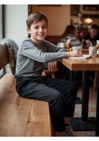 Resim Zekids Erkek Çocuk Esnek Kumaş Beli Lastikli Pantolon-16399 Füme 