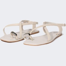 Resim DeFacto Kadın Taşlı Düz Taban Suni Deri Sandalet D8968AX25SMWT55 Beyaz 