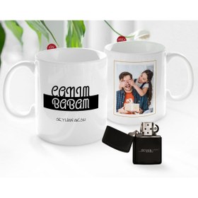 Resim Bk Gift Kişiye Özel Babalar Günü Hediyesi Fotoğraflı Kupa Bardak Ve Benzinli Çakmak Seti-31 