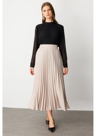 Resim Ekol Büyük Beden Piliseli Maxi Boy Etek Kum 