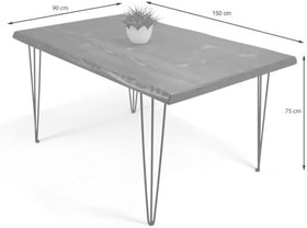 Resim Doğal Ağaç Masif Kütük Yemek Masası 90cm x 150cm (Metal Ayak) 