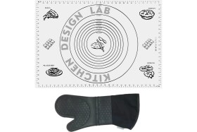 Resim Feyza Design 2'li Beyaz ve Gri Silikon Hamur Açma Matı ile Fırın Eldiveni Seti 