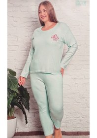 Resim Rüyam Büyük Beden Kışlık Kadın Pijama Takımı Mint Yeşili 