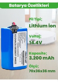 Resim Ecovacs Deebot Dn622 Batarya 3.200mah Pil Robot Süpürge Batarya 