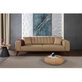 Resim Perla Sofa Velar Yataklı Kanepe Keten Hardal Kazayağı 