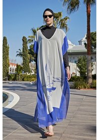Resim Remsa Tesettür Mayo Üzerine Tasarım Tek Kaftan Pareo Rdp003 Yelkenli Mavi 