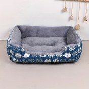 Resim 1 adet Kedi ve Küçük Köpekler için Yumuşak Peluş Dikdörtgen Evcil Hayvan Yatağı Mat - Peluş Polyester Dolgulu, Mavi Pati Baskılı Tasarım İç Mekan Koltuk Yastığı, Dayanıklı ve Temizlemesi Kolay, Rahat Uygunluk, Evcil Hayvan Yatağı 
