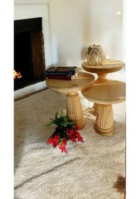 Resim Wood Wooden Ahşap 3 Lü Set Mantar Yan Sehpa Modern Naturel Renk Fiskos Kahverengi 