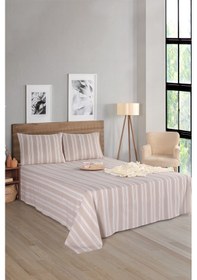 Resim Sport Çizgili Çarşaf + Yastık Kılıfı Seti Çift Kişilik Soft Line Bej Bej 