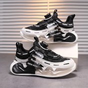 Resim NEWKIDS Koşu Spor Ayakkabıları - Siyah & Beyaz, Düşük Üst, Mikrofiber Üst, Yuvarlak Burun, Hafif, Esnek, Döner Toka Kapanışı, Tüm Mevsimler Spor Ayakkabıları, Dış Mekan Spor Ayakkabıları|Şık Spor Ayakkabılar|Hafif Ayakkabılar 