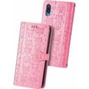 Resim Yihang Boutique Durumda Samsung Galaxy A02 Flip Cüzdan Kabartmalı Kapak Etui Housse Kedi Köpek Desen - Pembe (Yurt Dışından) 