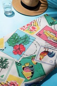 Resim Dijital Baskı Plaj Deniz Havlusu Posta Pulu Desenli Peştamal HVL0094 