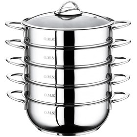 Resim Genel Markalar Oms Collection 6 Parça 32 Cm Buharlı Pişirici Mantı Tencere Seti ( 6090C - Gümüş ) 