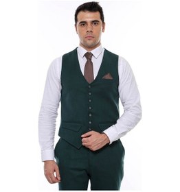 Resim Wessi Yeşil Desensiz 8 Düğmeli Erkek Yelek 001 