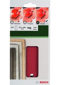 Resim Bosch Black&Decker İçin Titreşimli Zımpara Kağıdı 93 x 185 MM 10'lu 240 Kum 8 Delik 2609256A92 
