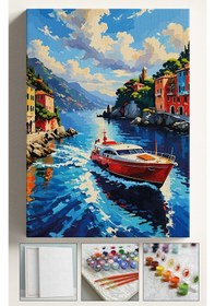 Resim Sayılarla Boyama Seti Numaralı Tuval Fırça Boya 40x50 Cm - Hücum Botu Manzara 