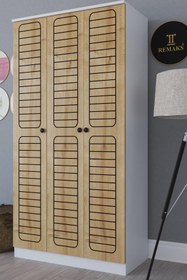 Resim Remaks Fuga 3 Kapaklı Elbise Dolabı - Beyaz Gövde Meşe Kapak 