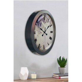 Resim Bahat Salon Ofis Duvar Saati Gri Metal Çerçeve 36 Cm 