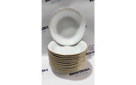 Resim Porland Porselen Altın Yaldız 12 Adet 19 cm Çukur Yemek Tabak 