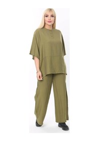 Resim Mia Butik Büyük Beden Haki Yuvarlak Yaka Salaş Takım Haki 