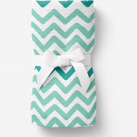 Resim Big Flower Mint Zigzag Müslin Bebek Örtüsü - 70x70cm 
