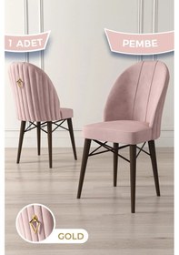 Resim Canisa Ritim Serisi, Ceviz Gürgen Ayaklı 1.sınıf Babyface İthal Kumaş Pembe Sandalye Gold Halkalı, 1 Adet Sandalye Pembe Ayaklar Cevizz 