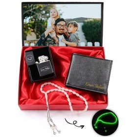 Resim Fotoğraflı Özel Kutusunda Erkek Cüzdan & Zippo Çakmak & Bukalemun 