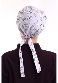 Resim Lila Diş Tesettür Desenli Cerrahi Bone - Tesettür Doktor Hemşire-Standart-4104 Lila Diş 