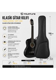Resim Fourtune Luca Siyah Klasik Gitar Kılıfı Kalın Taşıma Çantası Eğitim Metodu Hediye 