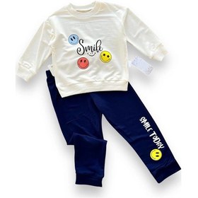 Resim 6-9-12-18 Ay Emoje Baskılı Pamuk Penye Kumaş Erkek Bebek Takımı Lacivert Çok Renkli 