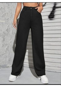 Resim 2020 Kadın Likrasız Palazzo Jeans Kot Denim Pantolon Siyah 