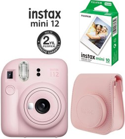 Resim Fujifilm Instax Mini 12 Pembe Fotoğraf Makinesi 10'lu Film ve Deri Çantalı Seti 