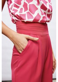 Resim Kuşak Detaylı Cepli Kumaş Pantolon- Pembe Renk-108 Pembe 